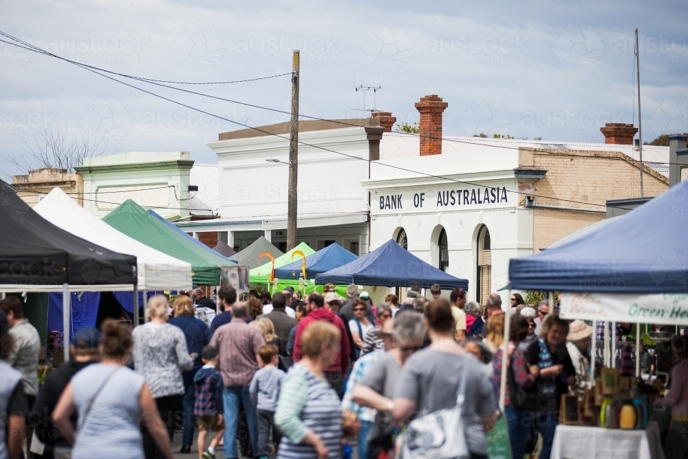 Crowd of people at country market - Australian Stock Image