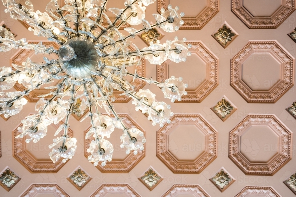 Image Of Crystal Chandelier Against Heritage Ceiling Austockphoto Crystal Chandelier Against Heritage Ceiling Australian Stock Image