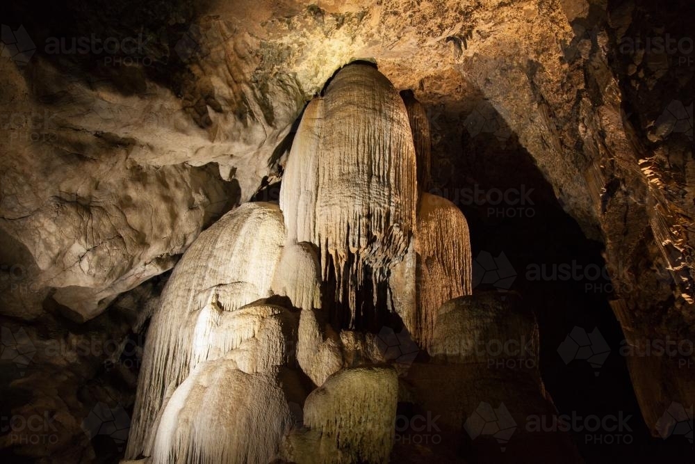 Image of Crystal stalactite rock formation in Cathedral Cave at Wellington Austockphoto