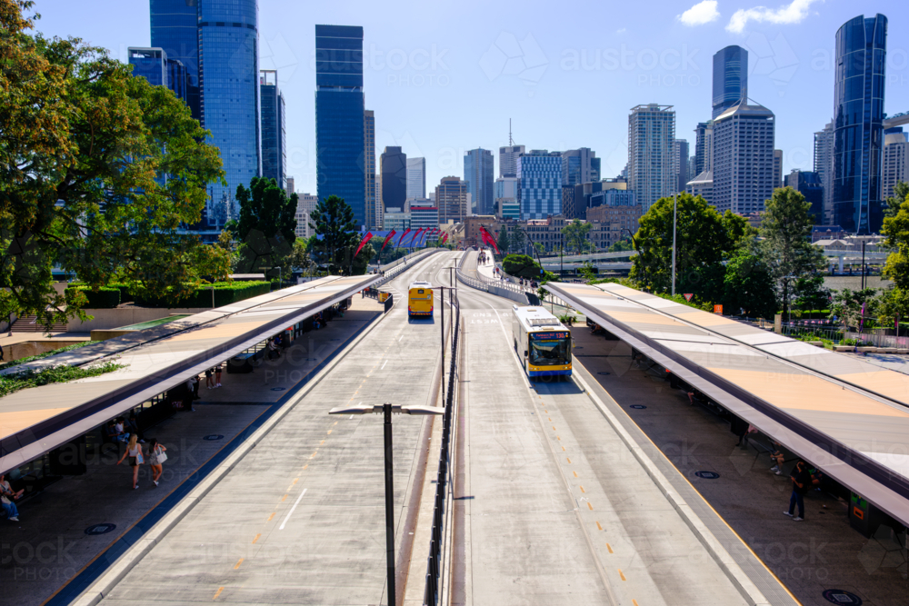 Cultural Centre Bus Stop with Buses Arriving and Departing - Australian Stock Image