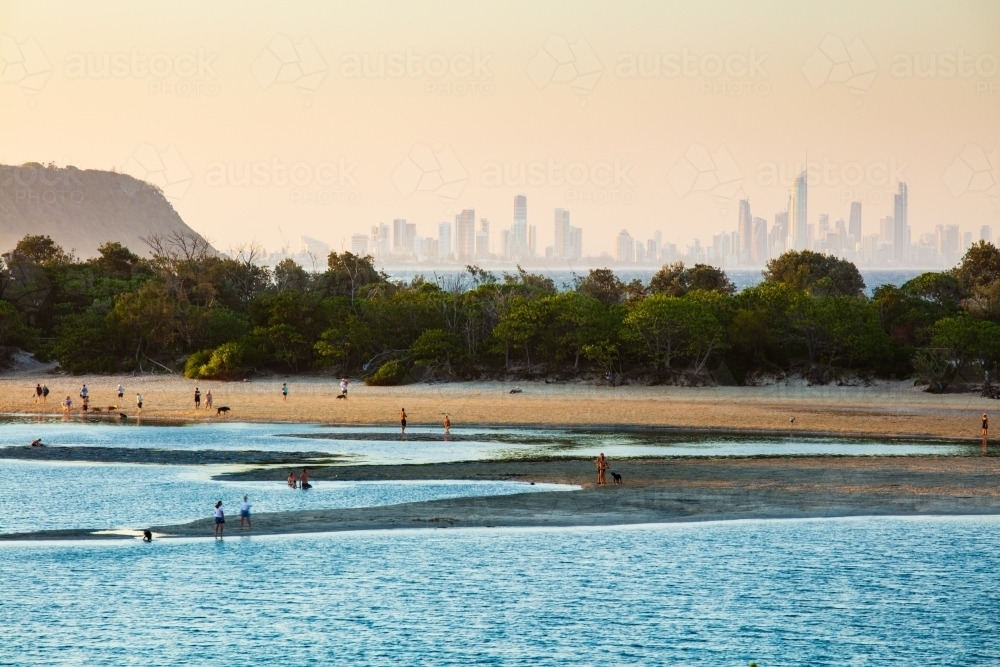 Currumbin Creek and Gold Coast high rise buildings - Australian Stock Image