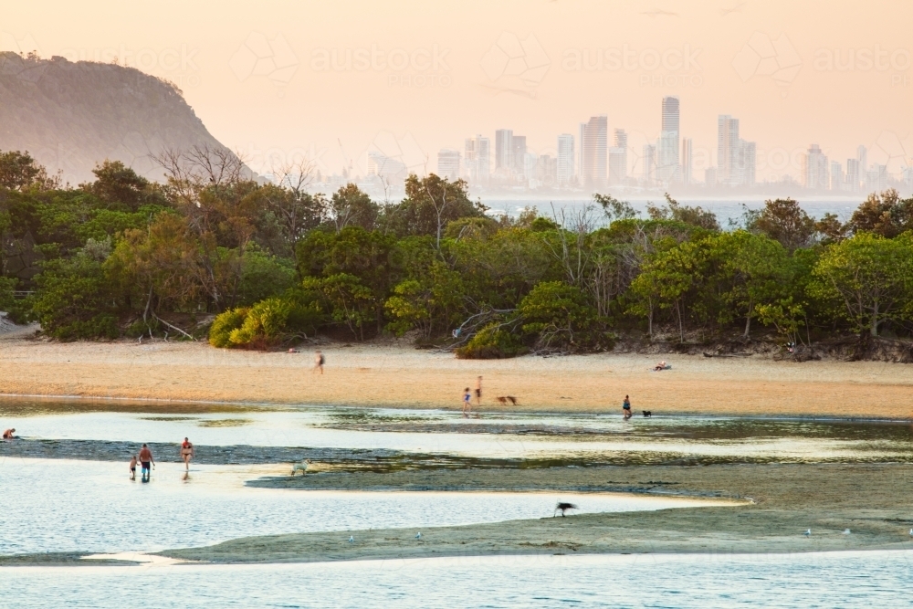 Currumbin Creek and Gold Coast high rise buildings - Australian Stock Image