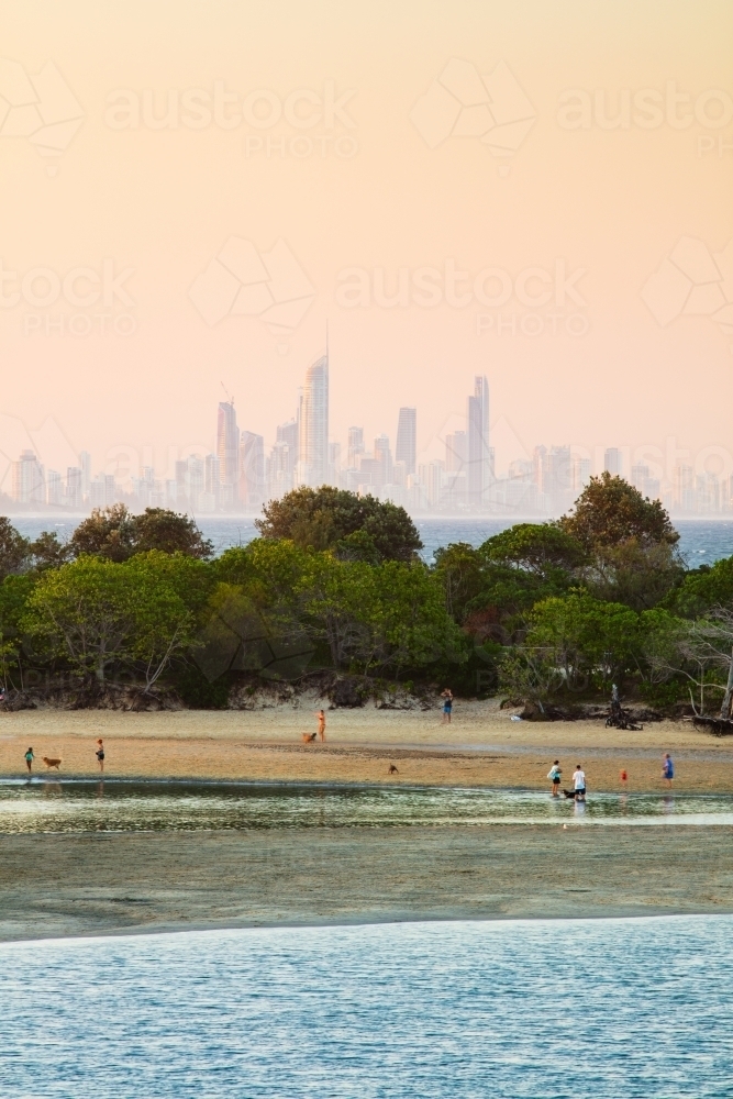 Currumbin Creek and Gold Coast high rise buildings - Australian Stock Image