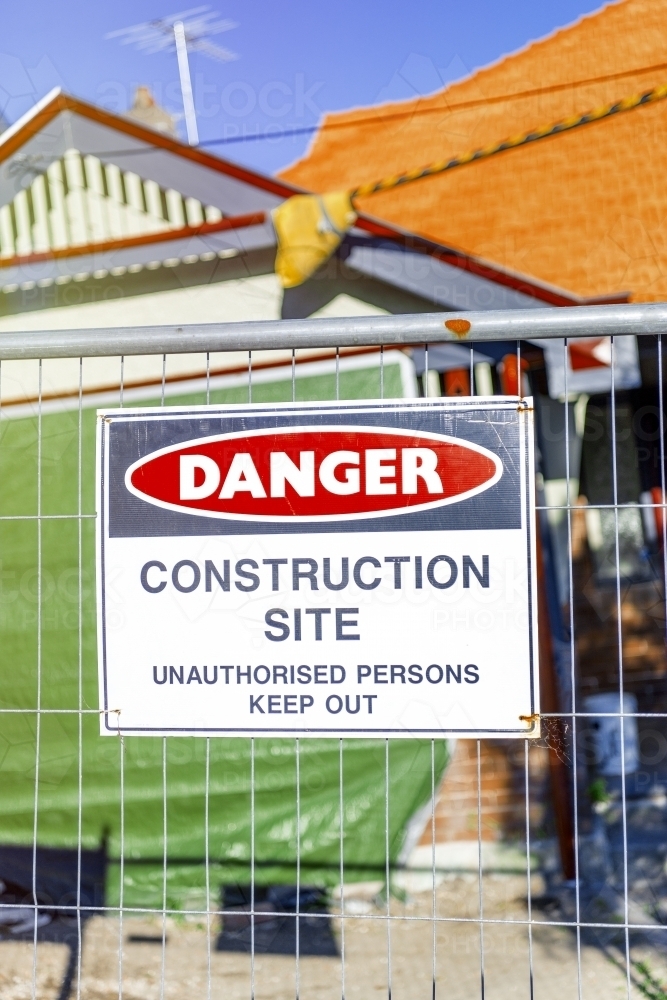 Danger construction site sign - Australian Stock Image