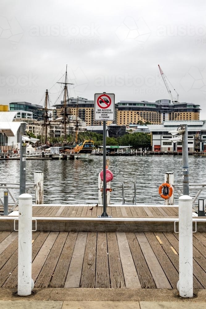 Darling Harbour King Street Wharf with no car sign - Australian Stock Image