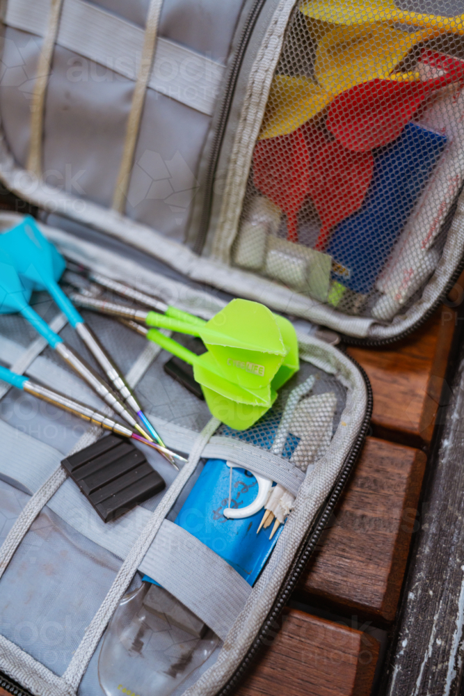 Darts in carry case - Australian Stock Image