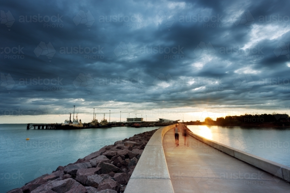 Darwin waterfront walking at sunset - Australian Stock Image