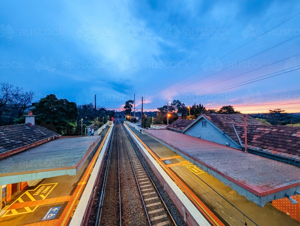 Dawn view at Ivanhoe train station in Melbourne, Victoria - Australian Stock Image