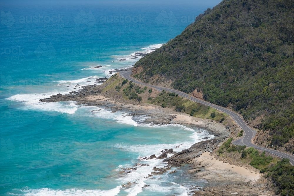 Daytime summer view over the Great Ocean Road in Victoria - Australian Stock Image
