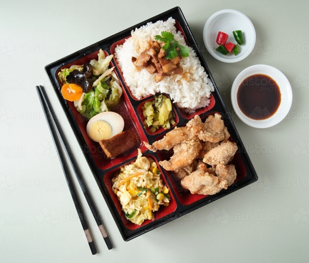 Image of Deep fried dish bento Austockphoto