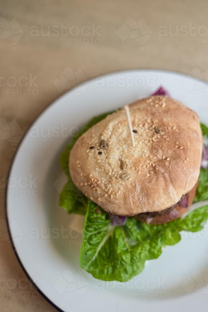 delicious gourmet hamburger - Australian Stock Image