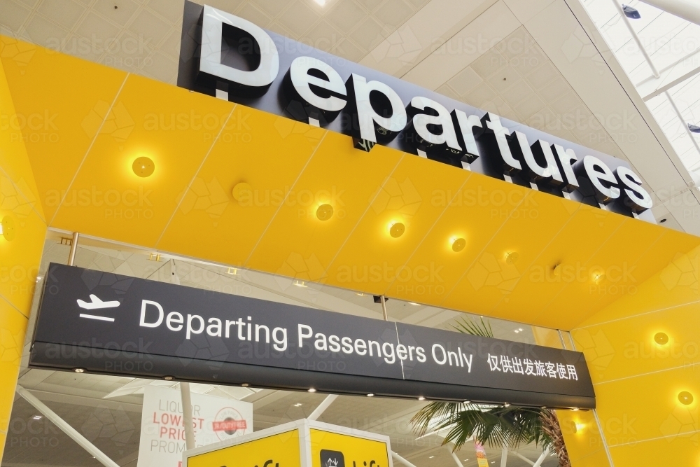 Departures sign at an airport - Australian Stock Image