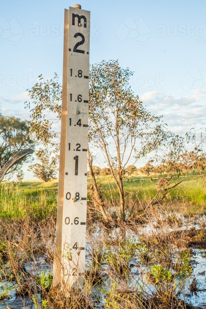 Depth indicator on a regional creek crossing - Australian Stock Image