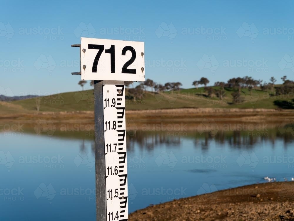 Depth indicator on a regional water storage dam - Australian Stock Image