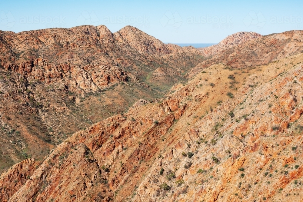 Desert Mountain Ranges, view from Larapinta Trail - Australian Stock Image