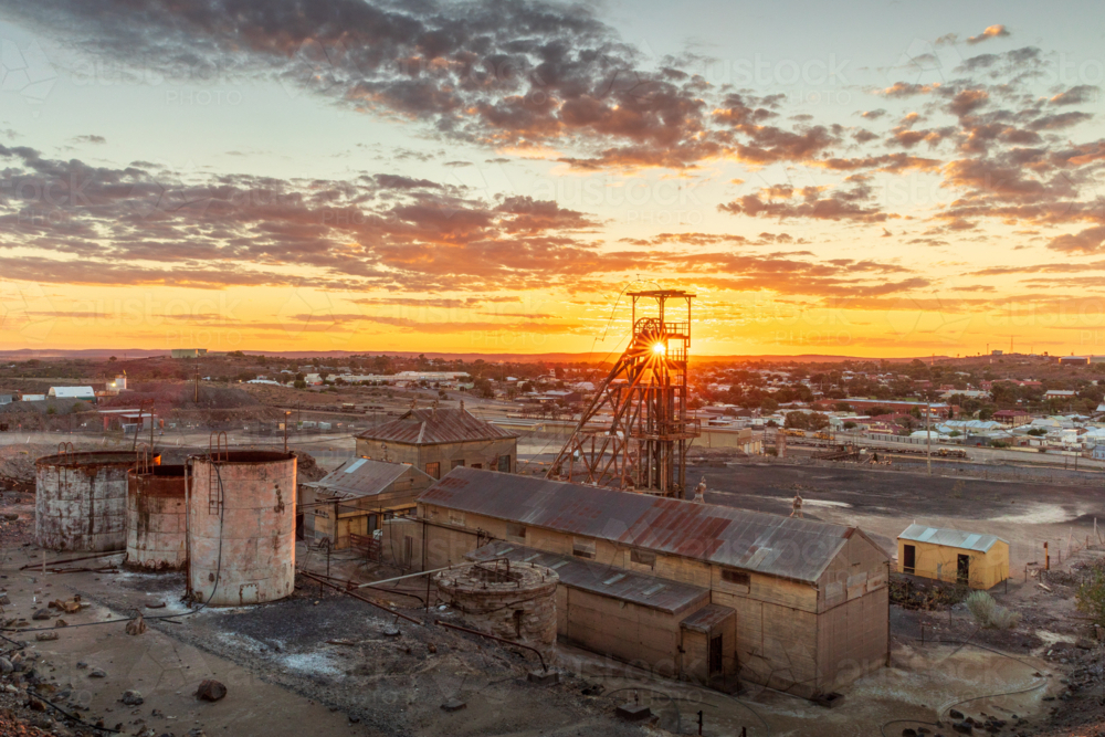 Deserted outback mine site at sunset Broken Hill, New South Wales - Australian Stock Image