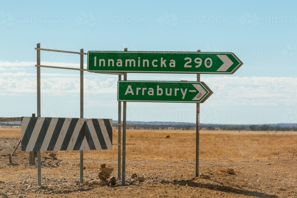Destination and end of road signs in remote area - Australian Stock Image