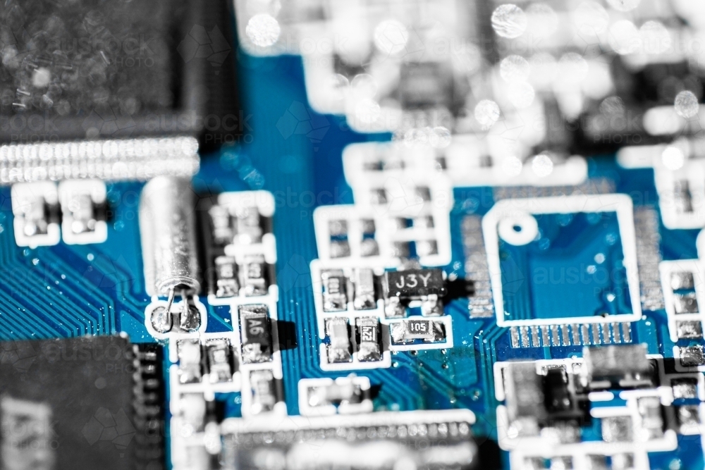 Detail of blue circuit board - Australian Stock Image