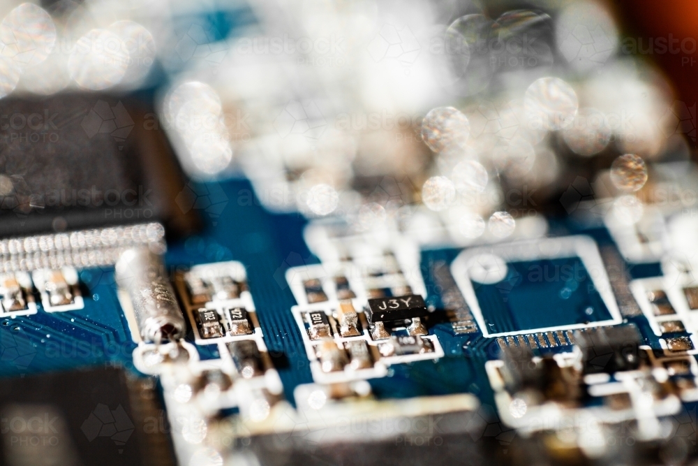 Detail of blue circuit board - Australian Stock Image