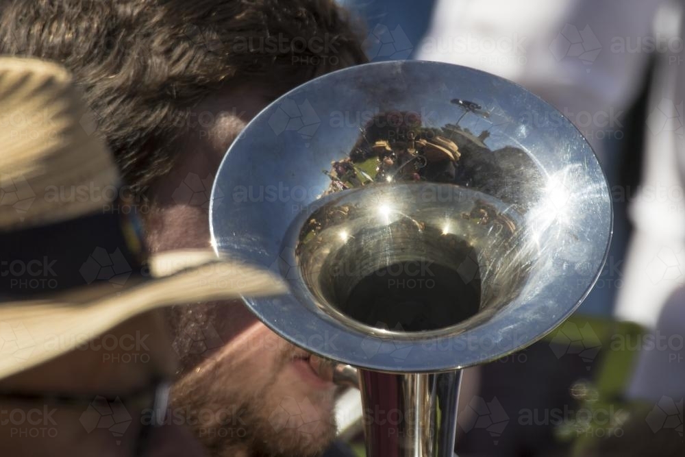 Detail of euphonium being played in a band on ANZAC Day - Australian Stock Image