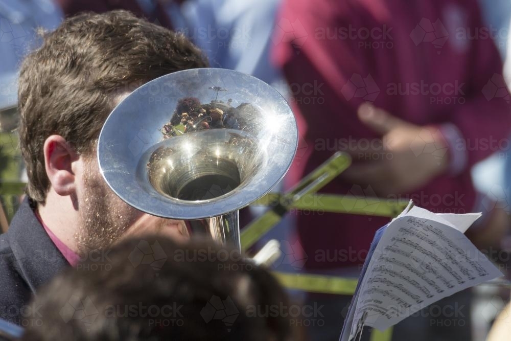 Detail of euphonium being played in a band on ANZAC Day - Australian Stock Image
