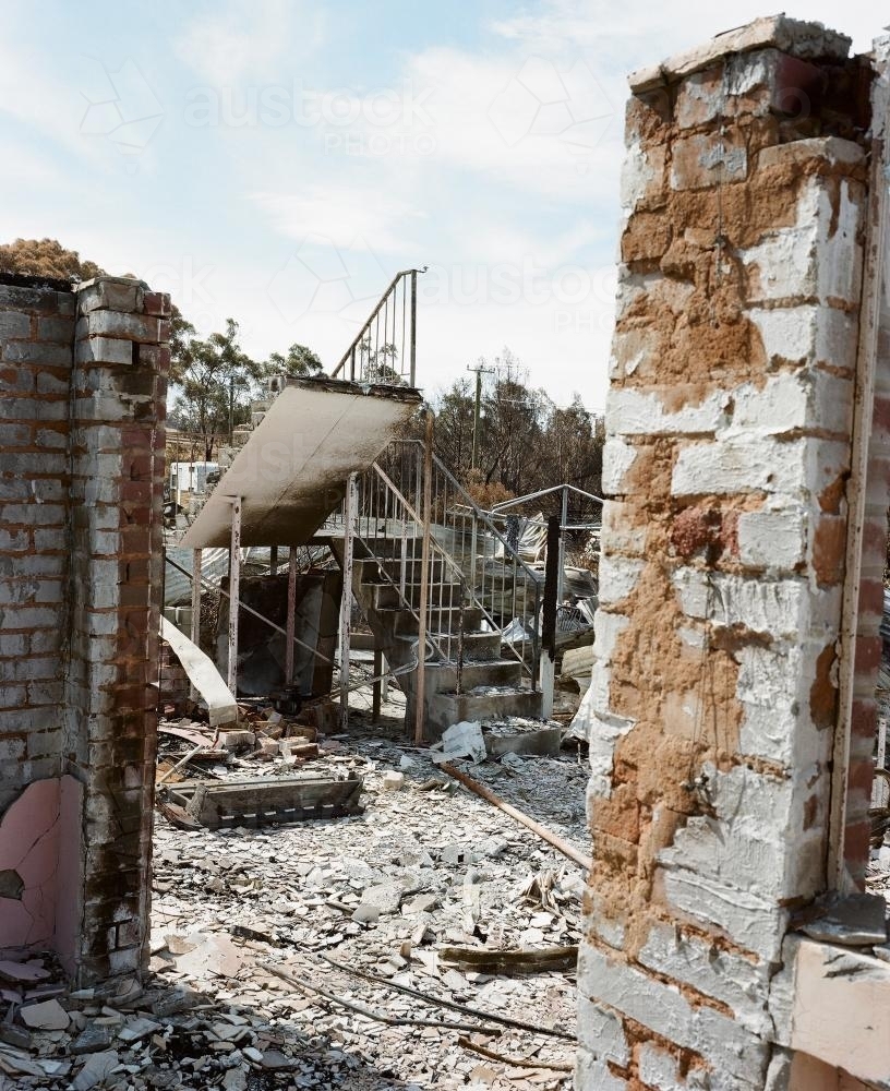 Detail of house destroyed by bush fire - Australian Stock Image