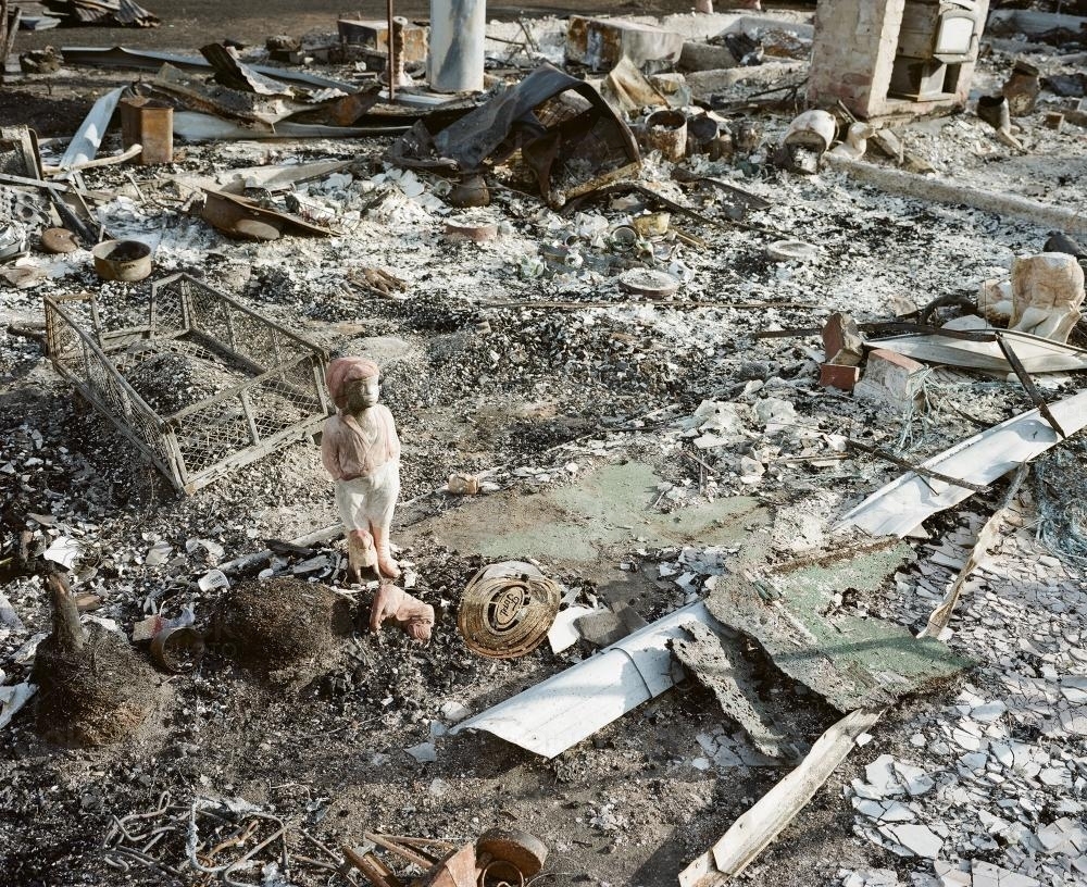 Detail of remains of a house destroyed by fire - Australian Stock Image