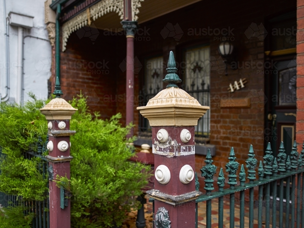 Detail of the gate post of a terrace house - Australian Stock Image