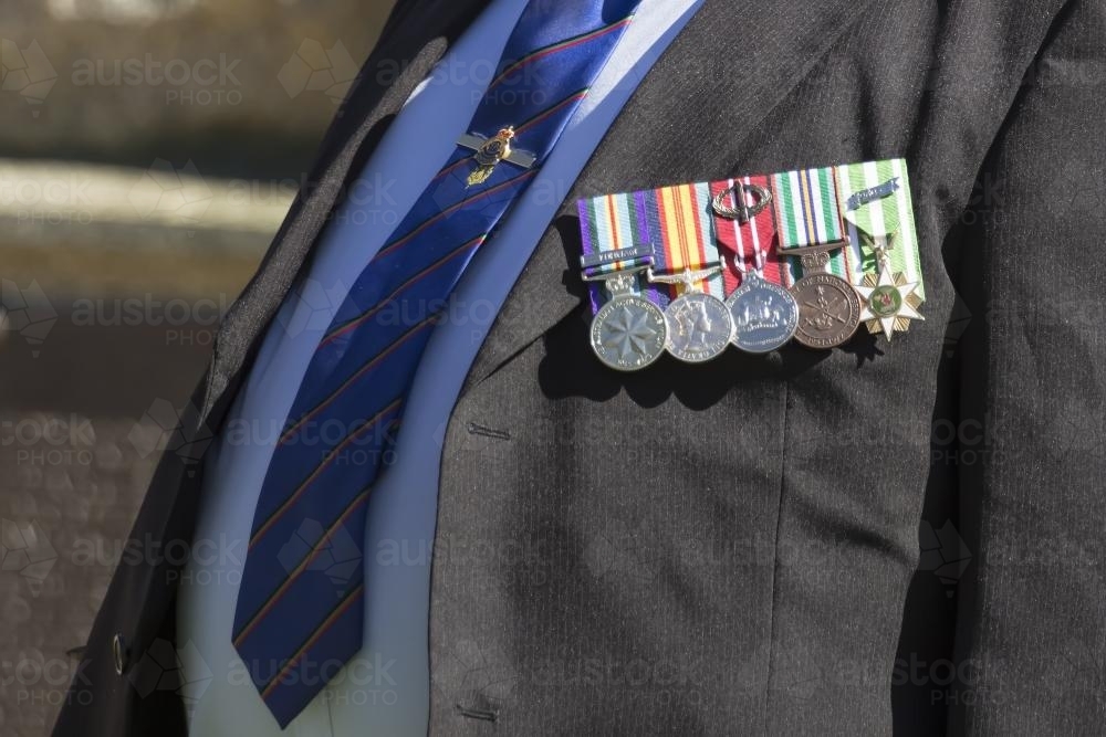 Detail of war medals on ANZAC Day - Australian Stock Image