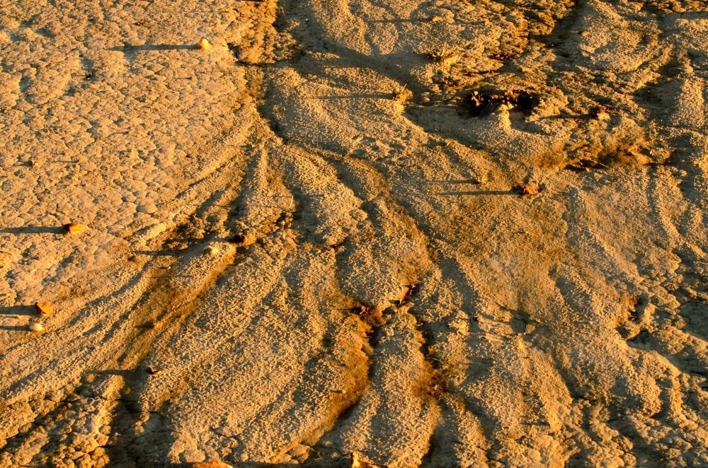 Detail shot of patterns and ripples in desert claypans - Australian Stock Image