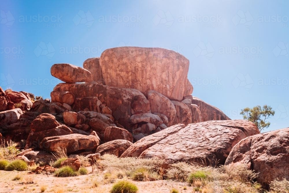 Devil's Marbles in bright sunlight, Northern territory - Australian Stock Image