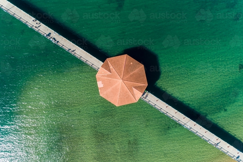 Diagonal aerial view of Redcliffe Pier. - Australian Stock Image