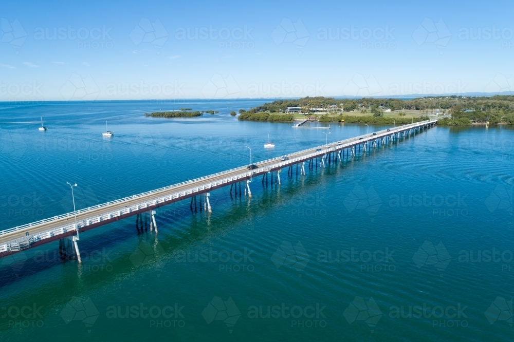 Diagonal view of Bribie Island bridge and estuary. - Australian Stock Image