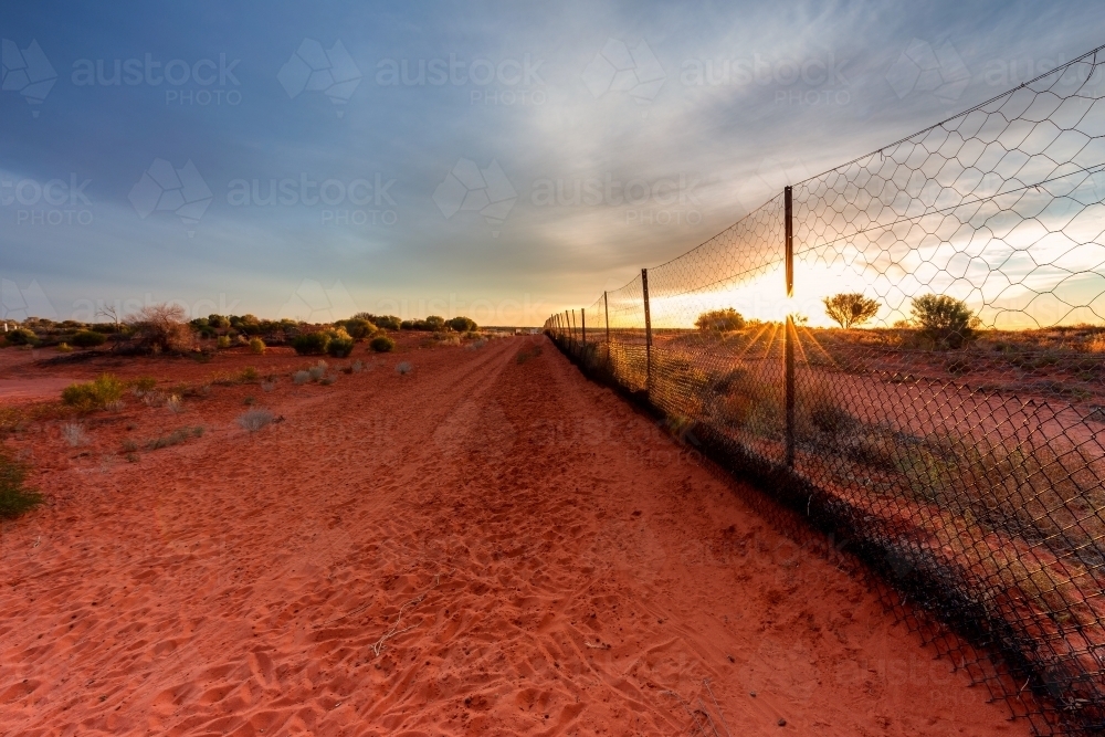 Dingo fence at Cameron Corner - Australian Stock Image