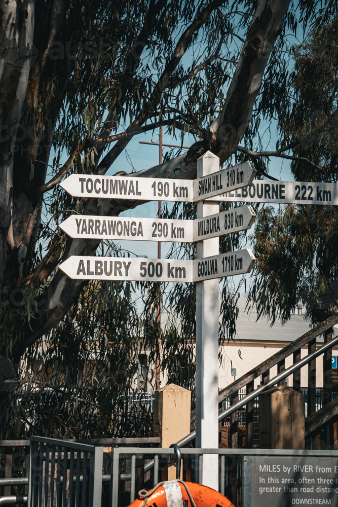 Directional signpost with towns and distances - Australian Stock Image