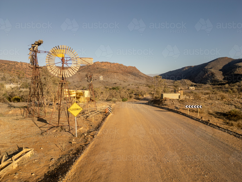 dirt road through the hills in Arkaroola Flinders Ranges - Australian Stock Image