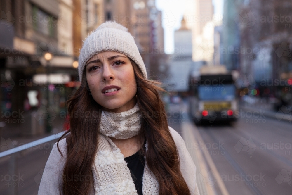 Disappointed woman, having missed the Tram - Australian Stock Image