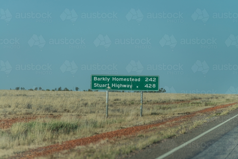 Distance sign on Barkly Highway, Northern Territory - Australian Stock Image
