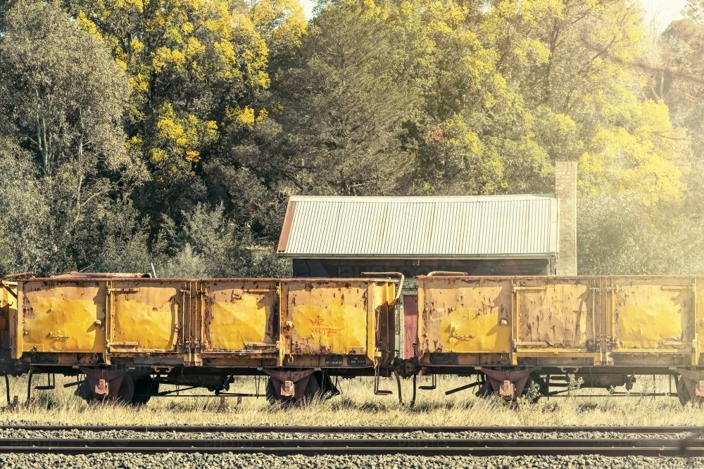 Disused railway grain carriages - Australian Stock Image