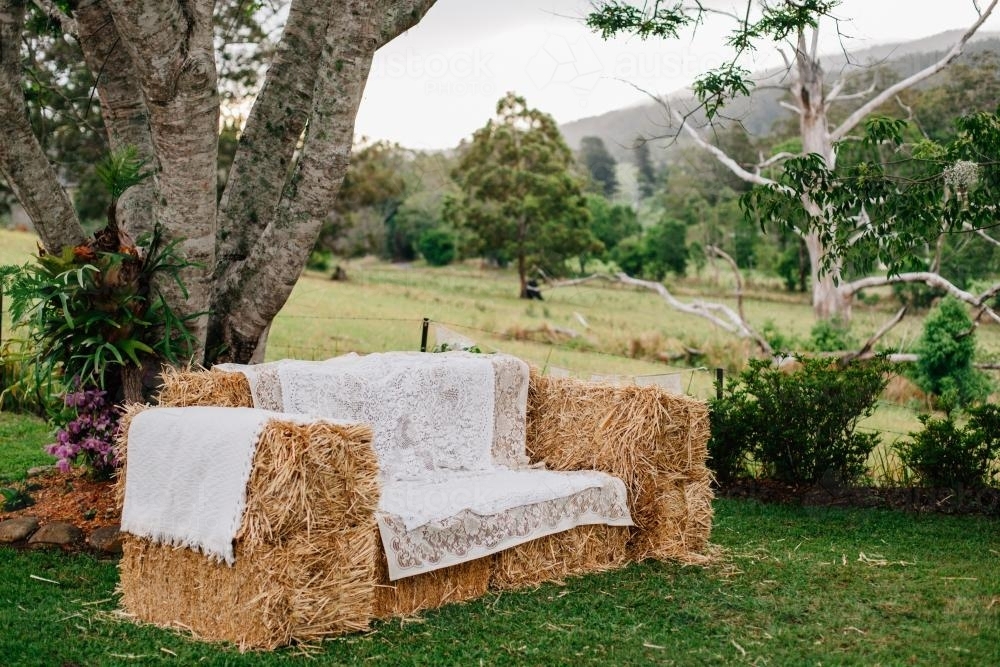 DIY seat made of hay - Australian Stock Image