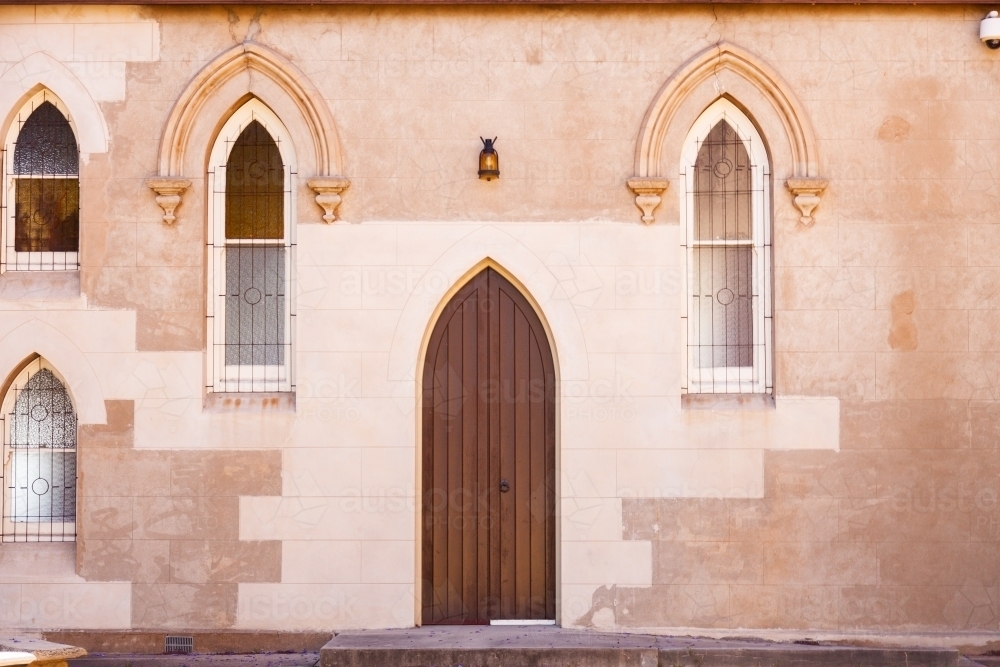 Door and windows of church building - Australian Stock Image
