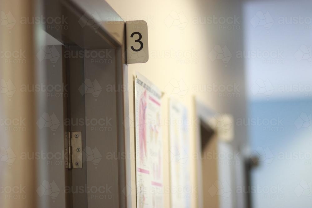 Door to a room in the physiotherapy office - Australian Stock Image