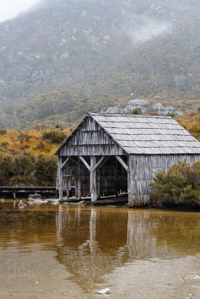 Dove Lake Boatshed in Cradle Mountain National Park - Australian Stock Image