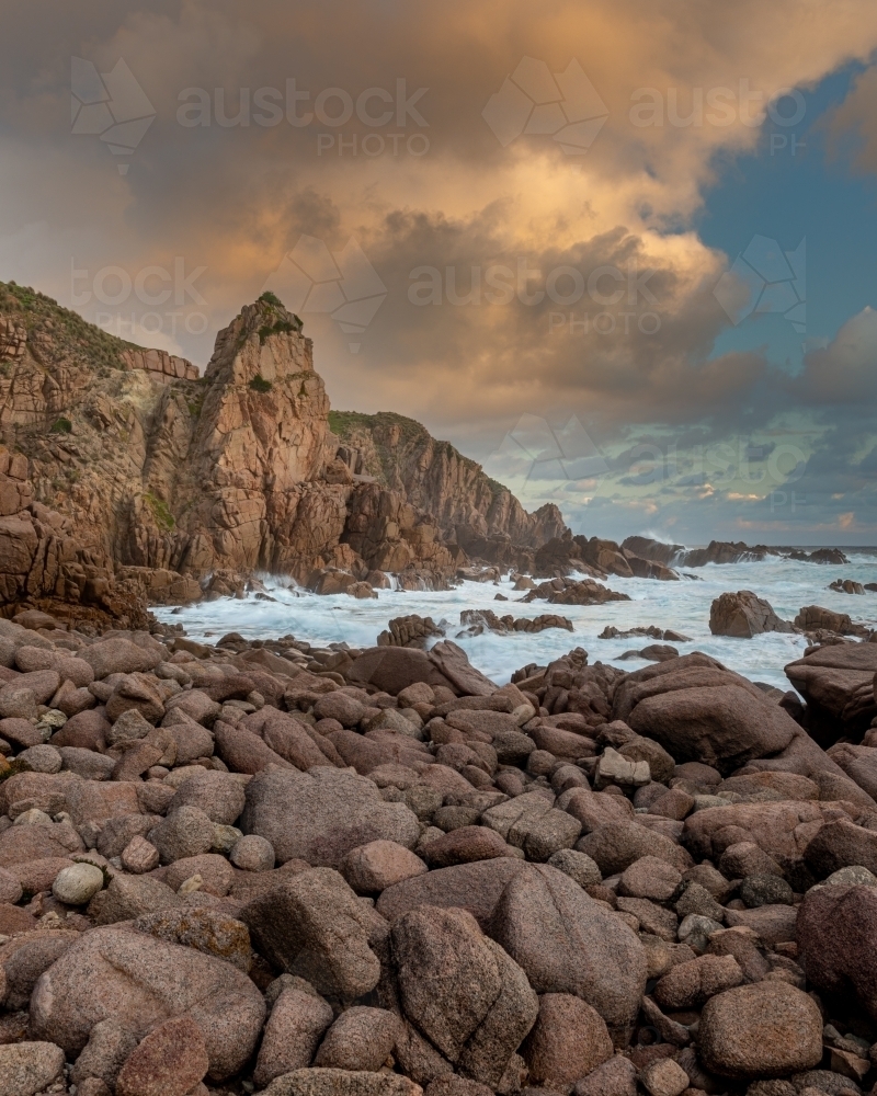 Down on the rocks at Cape Woolamai, Phillip Island - Australian Stock Image