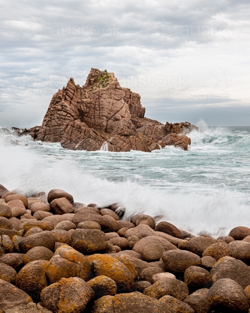 Down on the rocks at Cape Woolamai, Phillip Island - Australian Stock Image