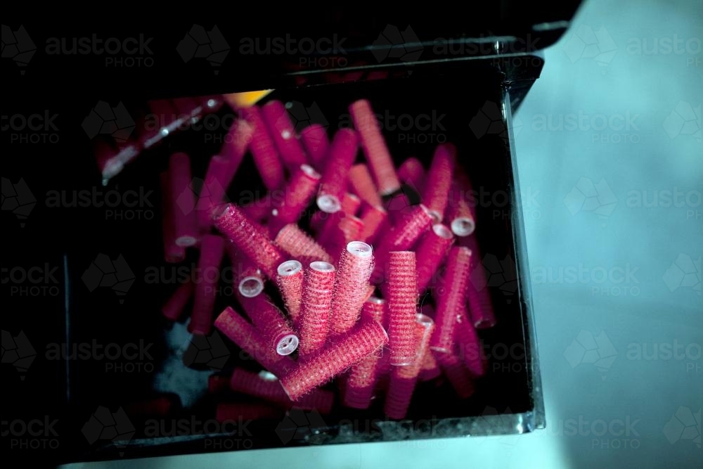 Draw of curlers at a hairdressers - Australian Stock Image