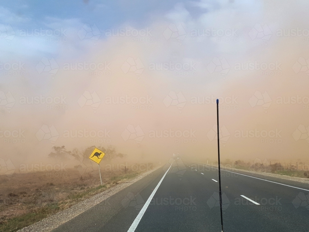 driving into a dust storm - Australian Stock Image