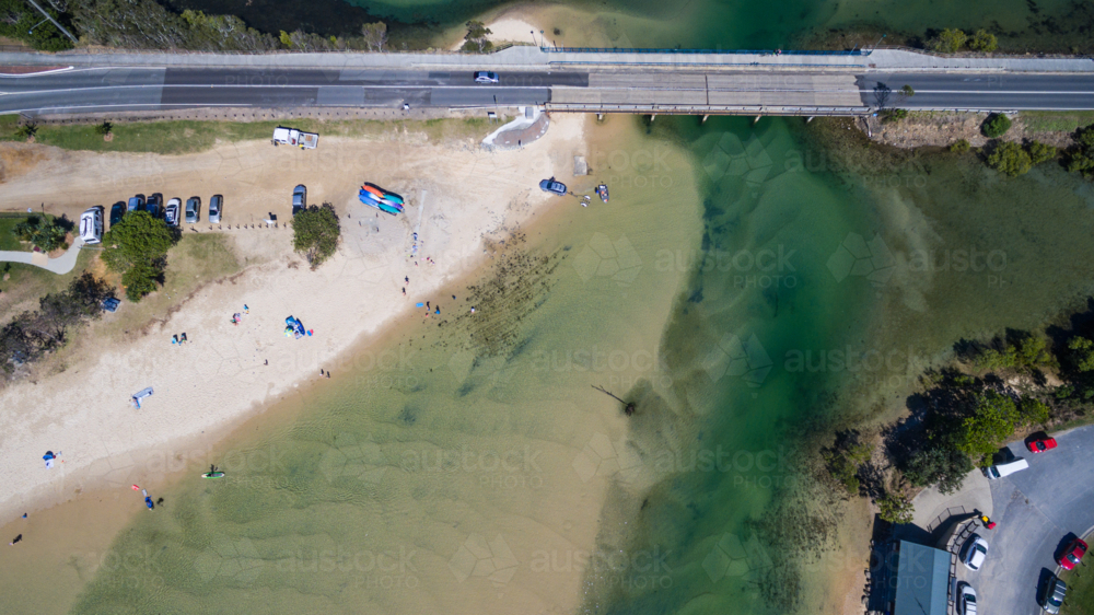 Drone image of bridge over Cudgera Creek at Hastings Point, NSW - Australian Stock Image