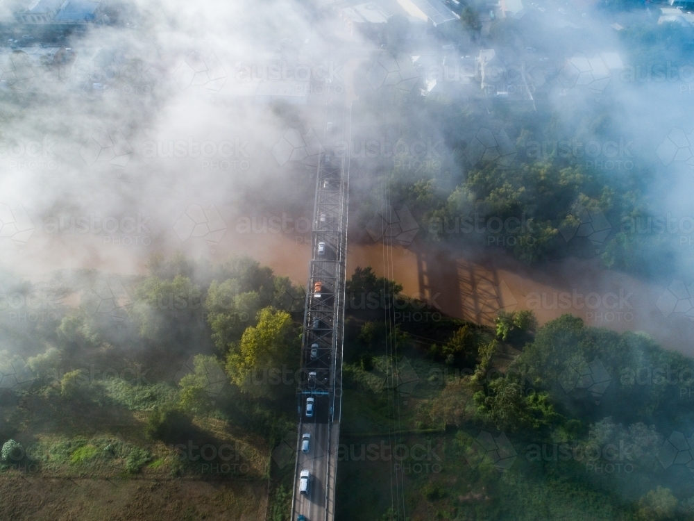 Drone photo of dunolly ford bridge in Singleton over the Hunter River - Australian Stock Image
