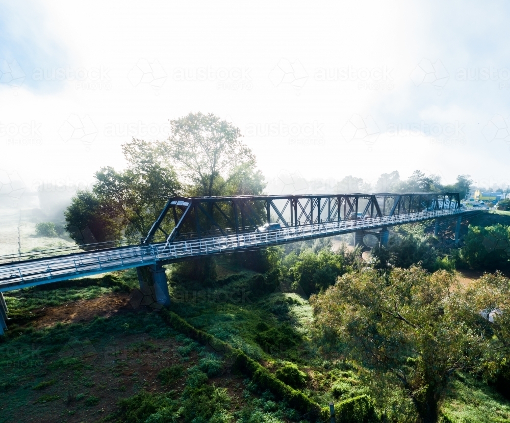 Drone photo of dunolly ford bridge in Singleton over the Hunter River - Australian Stock Image